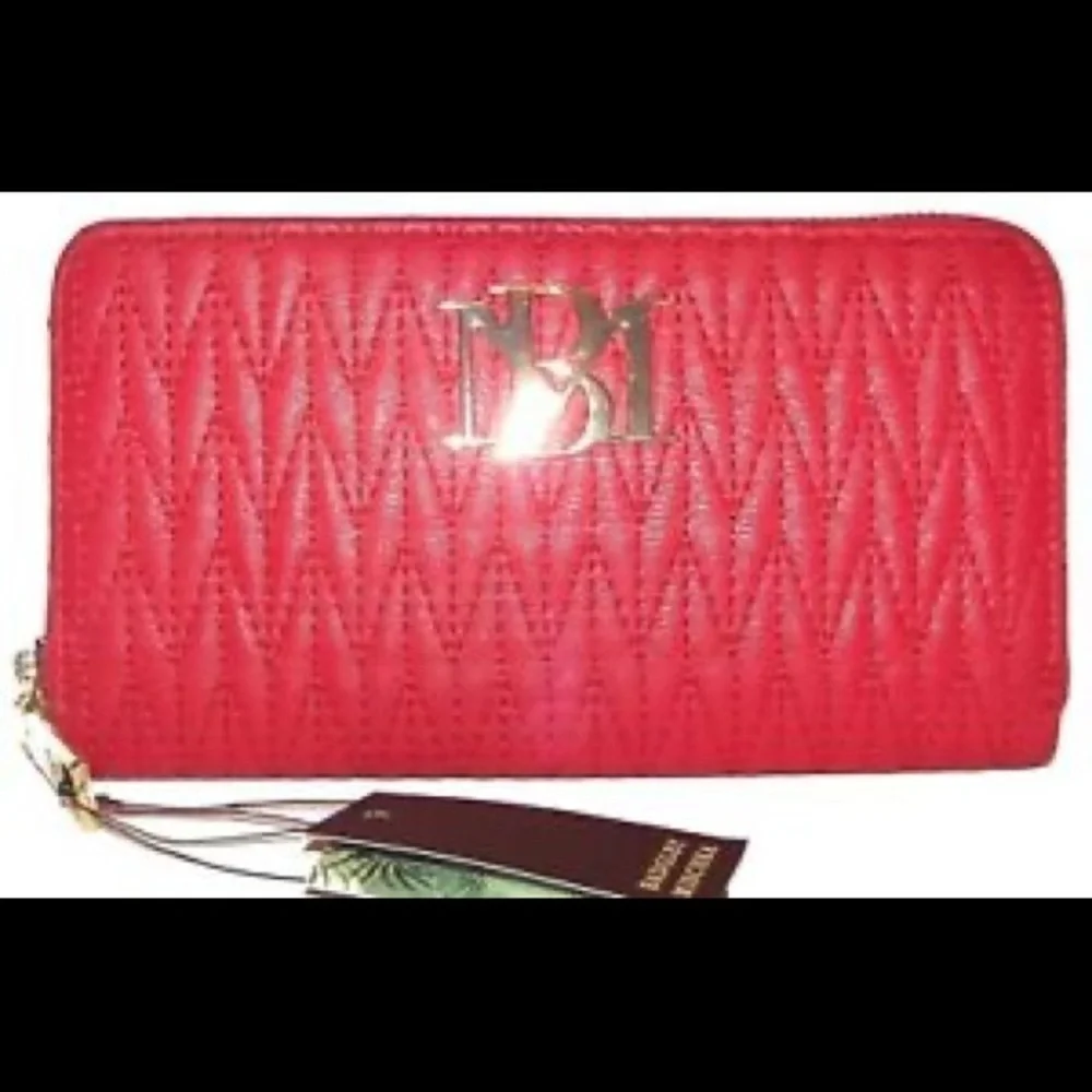 Badgley Mischka Wallet Hot Pink braid stitching Vegan NWT